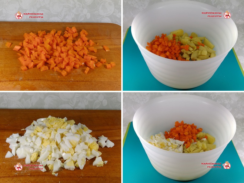 Нарежем морковь и куриное яйцо